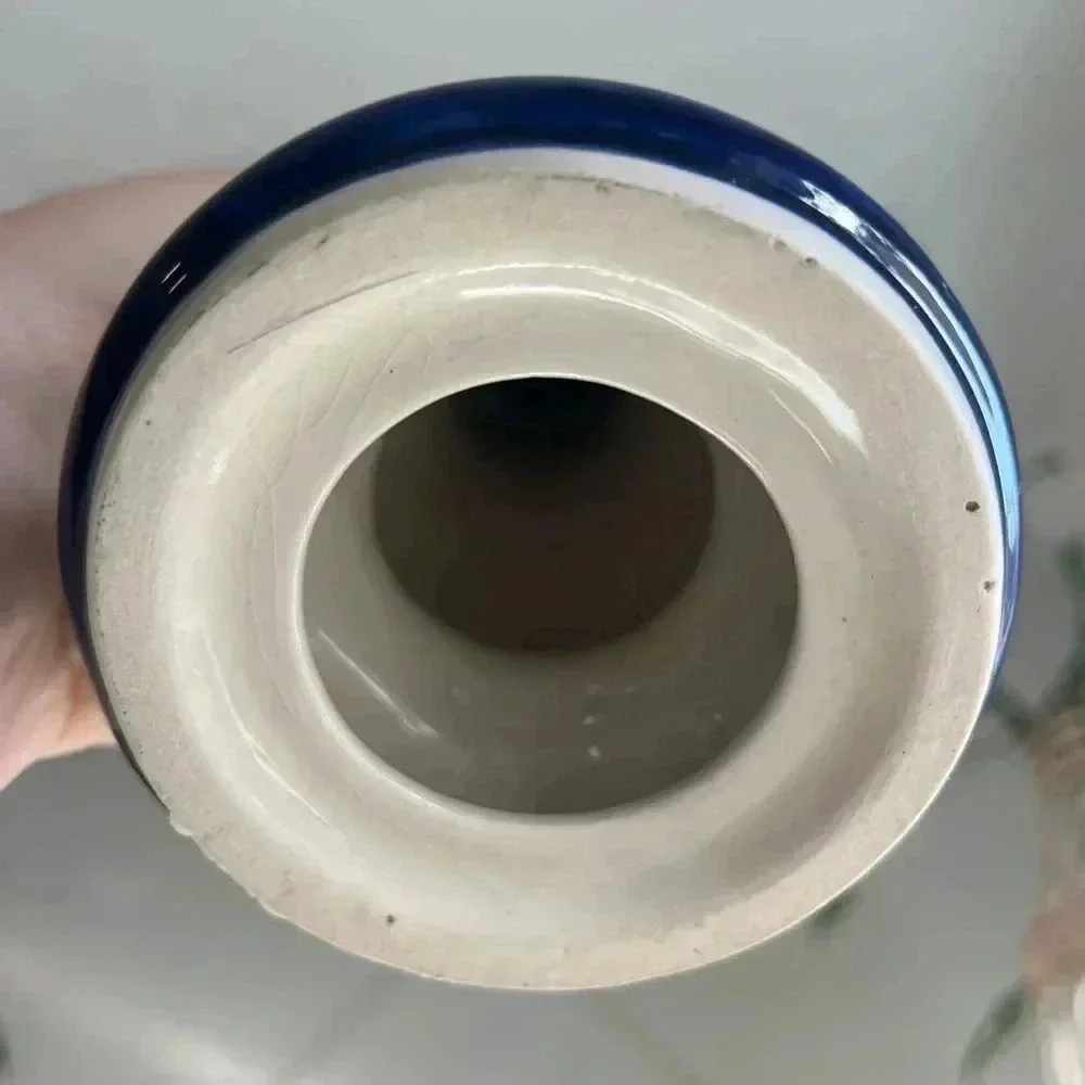 5” Polish Pottery Candlestick Holder - Handcrafted Blue Spiral Design